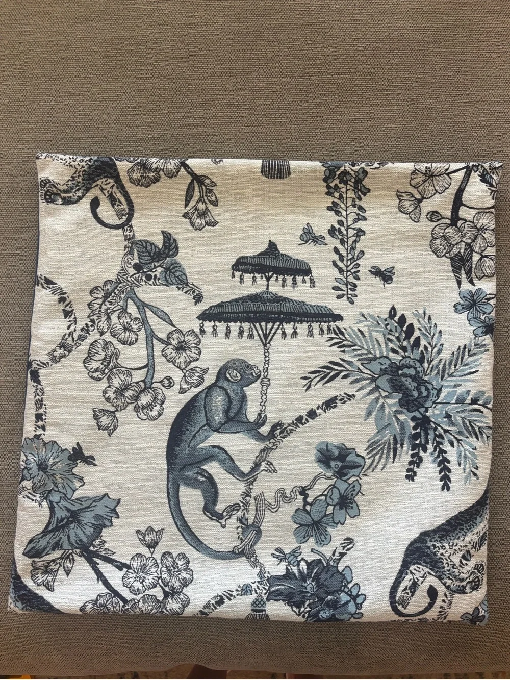 Z Gallerie 20” Navy Monkey Jacquard Decorative Pillow